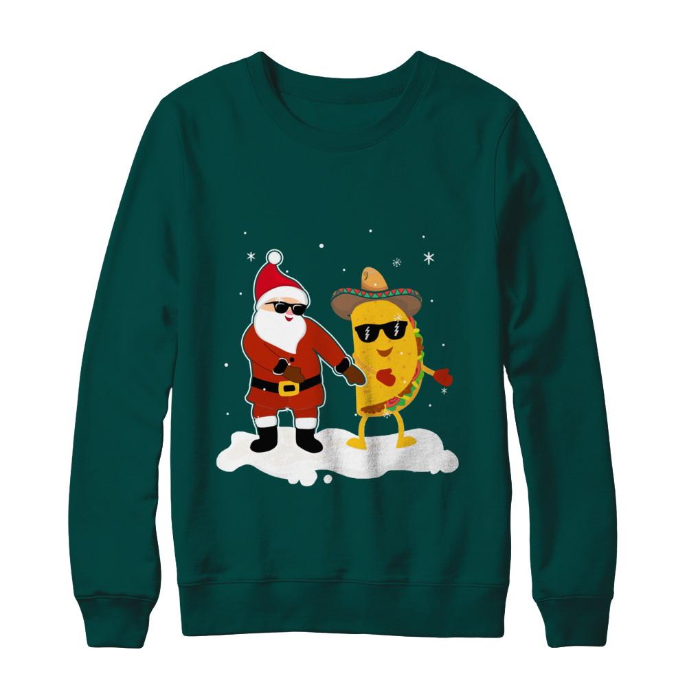 Flossing Santa Claus Taco Christmas Pajamas Gifts-T-Shirt & Sweatshirt-Crewneck Sweatshirt-Deep Forest