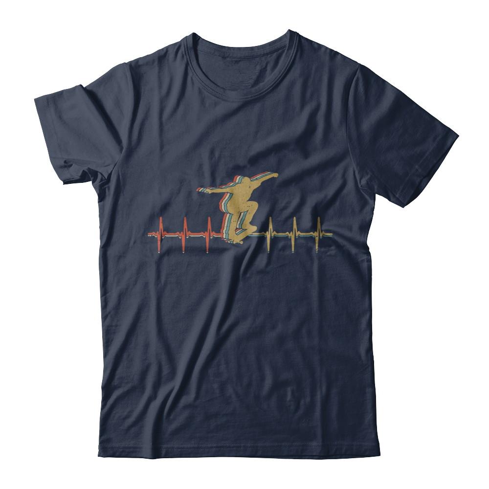 Vintage Skateboard Skater Heartbeat Love Gift-T-Shirt & Hoodie-Classic T-Shirt-Navy