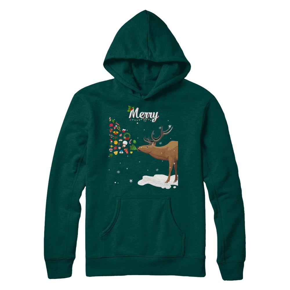Couples Sick Reindeer Funny Ugly Merry Christmas Sweater-T-Shirt & Sweatshirt-Pullover Hoodie-Deep Forest