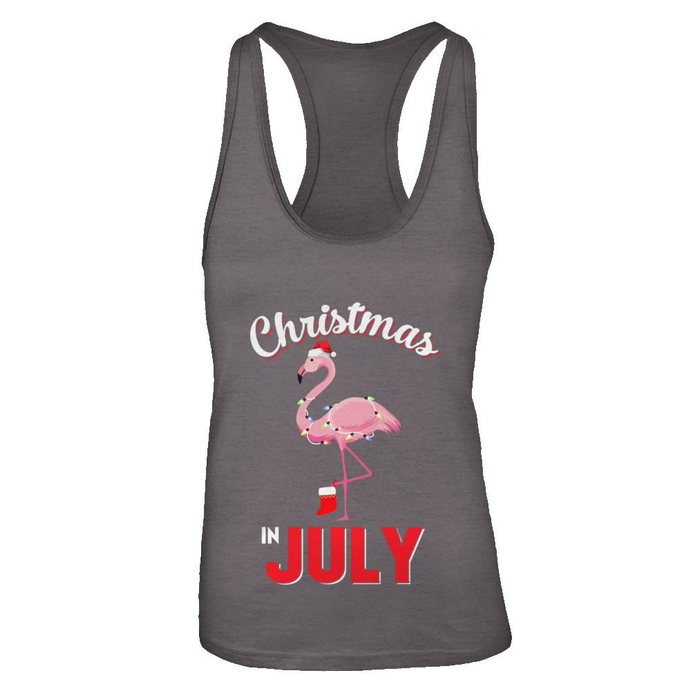 Funny Party X-Mas Flamingo Christmas In July-T-Shirt & Tank Top-Women's Ideal Racerback Tank-Dark Grey