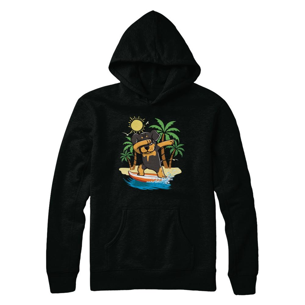 Summer Vacation Dabbing Rottweiler Surfing Surfboard Gift-T-Shirt & Hoodie-Pullover Hoodie-Black