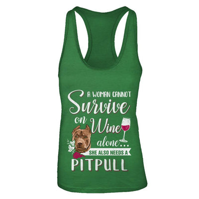 A Woman Can't Survive On Wine Alone Pit bull Dog-T-Shirt & Tank Top-Women's Ideal Racerback Tank-Kelly Green