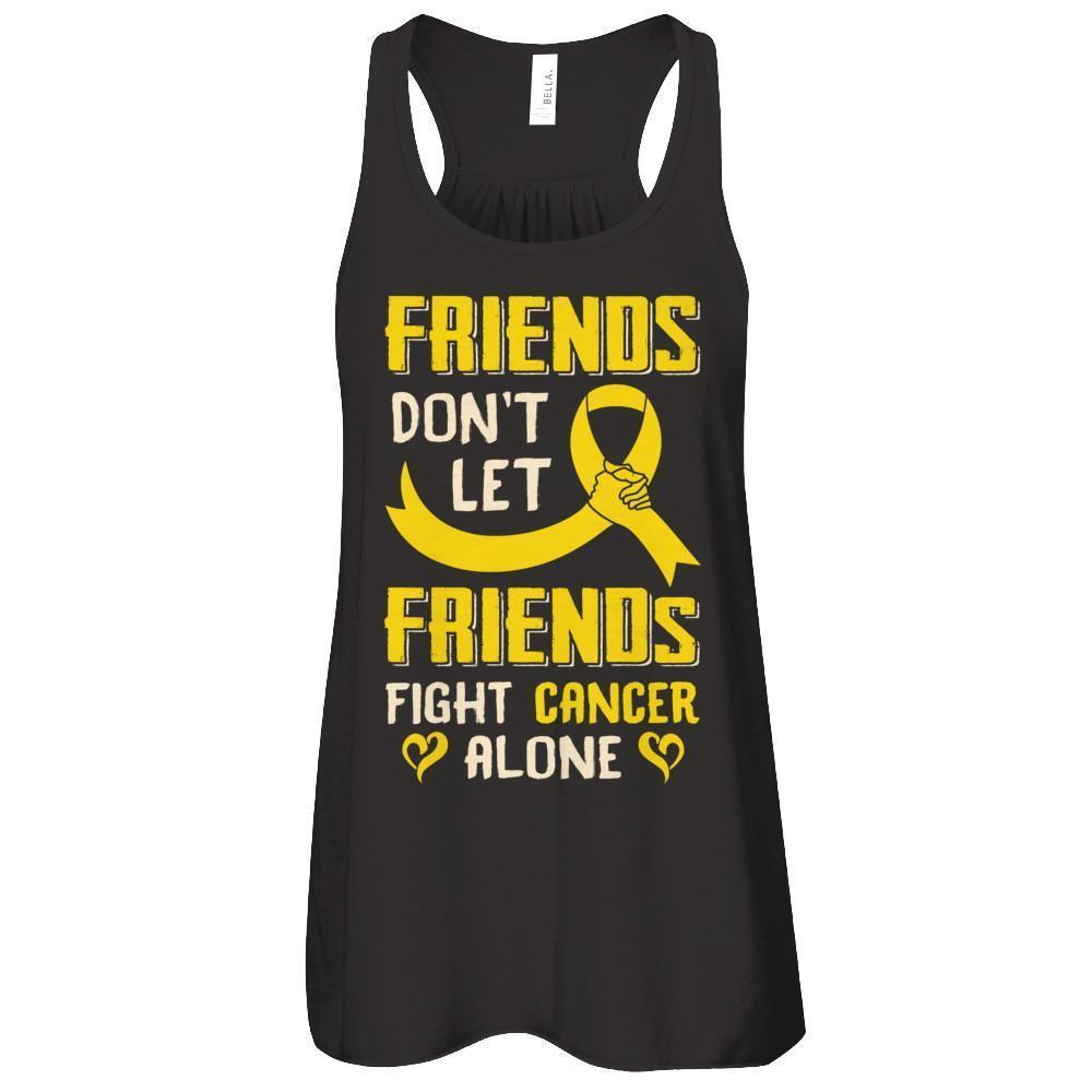 Friends Don't Let Friends Fight Cancer Alone Gold Yellow Awareness-T-Shirt & Tank Top-Women's Flowy Racerback Tank-Black