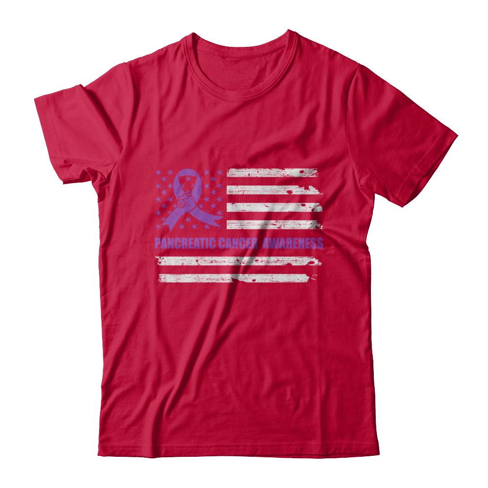 Purple Ribbon Pancreatic Cancer Awareness US Flag-T-Shirt & Hoodie-Classic T-Shirt-Red