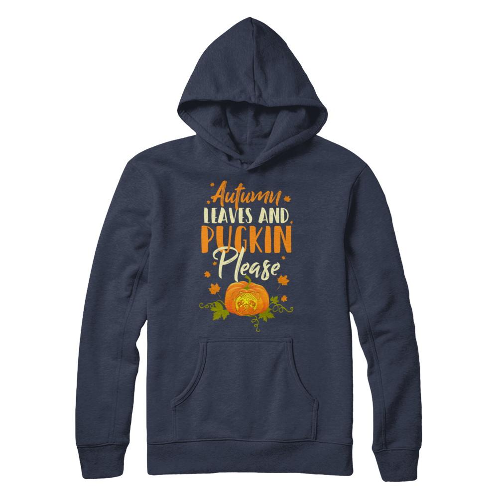 Halloween Costumes Autumn Leaves Pugkin Pug Pumpkin-T-Shirt & Hoodie-Pullover Hoodie-Navy