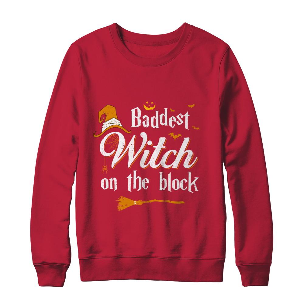 Baddest Witch On The Block-T-Shirt & Sweatshirt-Crewneck Sweatshirt-Red