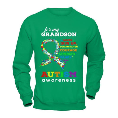 Autism Awareness For My Grandson Love Hope Faith Cure Support-T-Shirt & Hoodie-Crewneck Sweatshirt-Irish Green