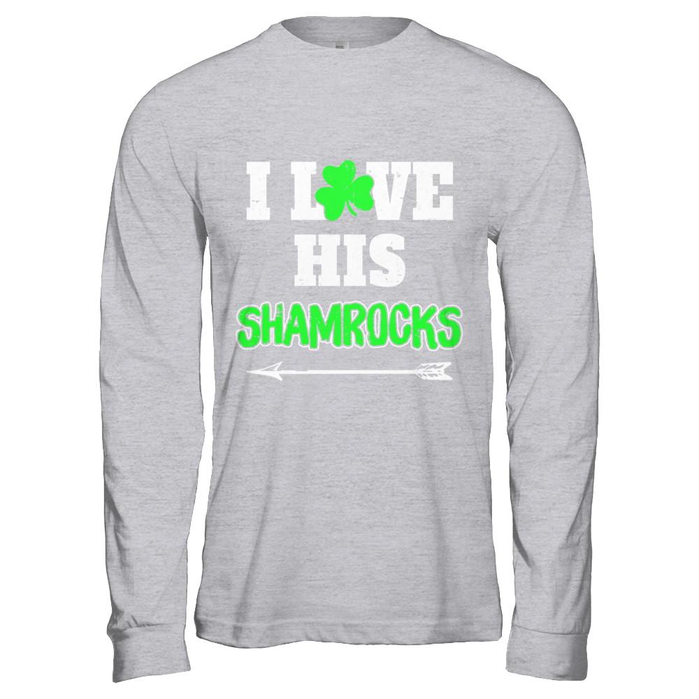 I Love His Shamrocks Funny Couple St Patricks Day-T-Shirt & Hoodie-Long Sleeve T-Shirt-Sport Grey
