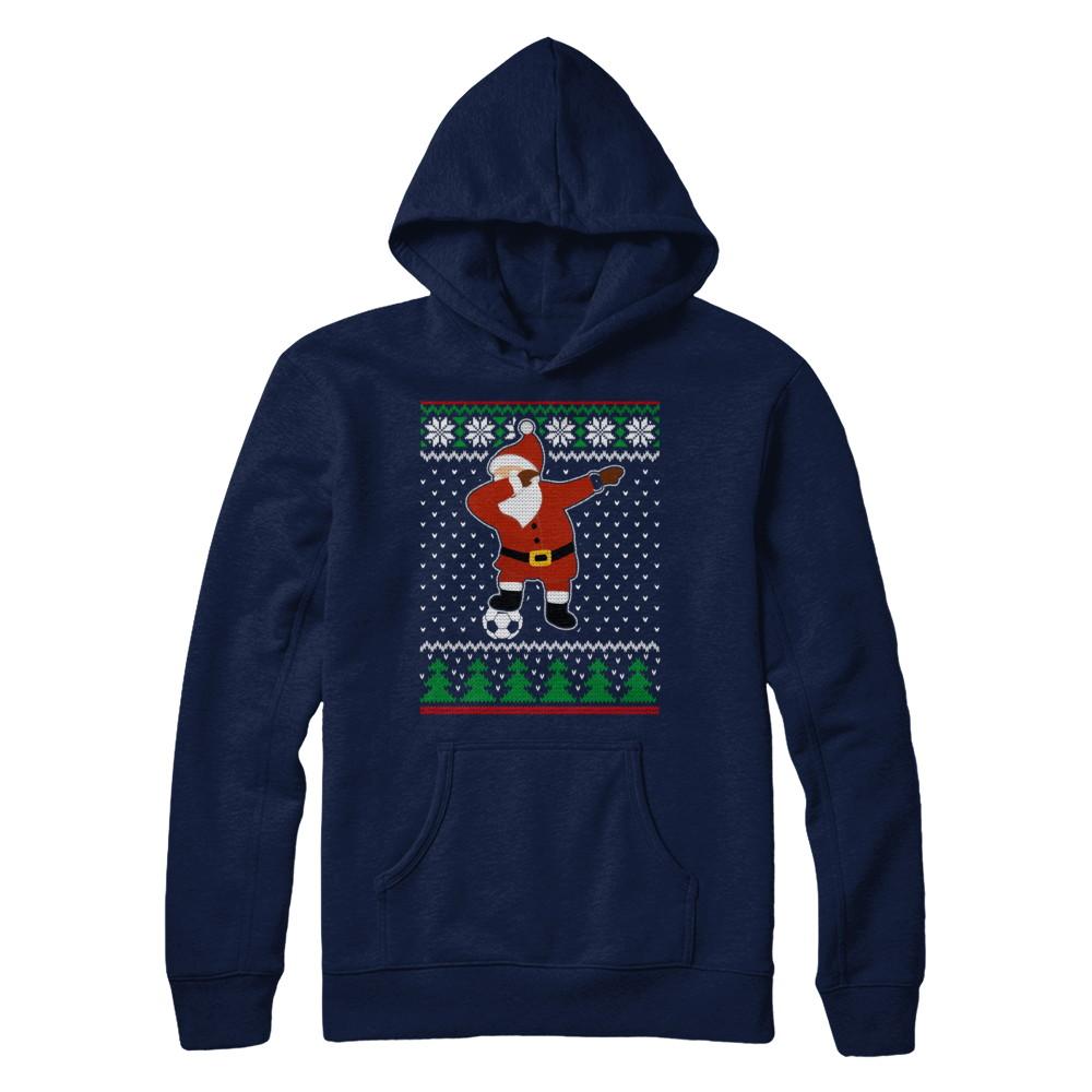 Dabbing Santa Soccer Ugly Sweater Christmas-T-Shirt & Sweatshirt-Pullover Hoodie-Navy