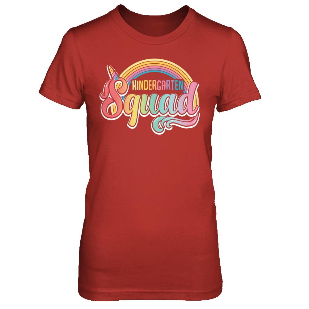 Kindergarten Squad Cute Rainbow Unicorn Back To School-T-Shirt & Hoodie-Women's T-Shirt-Red