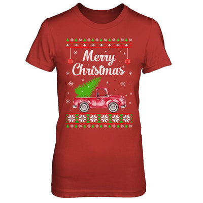 Snow Tree Truck Merry Christmas Ugly Sweater-T-Shirt & Sweatshirt-Women's T-Shirt-Red