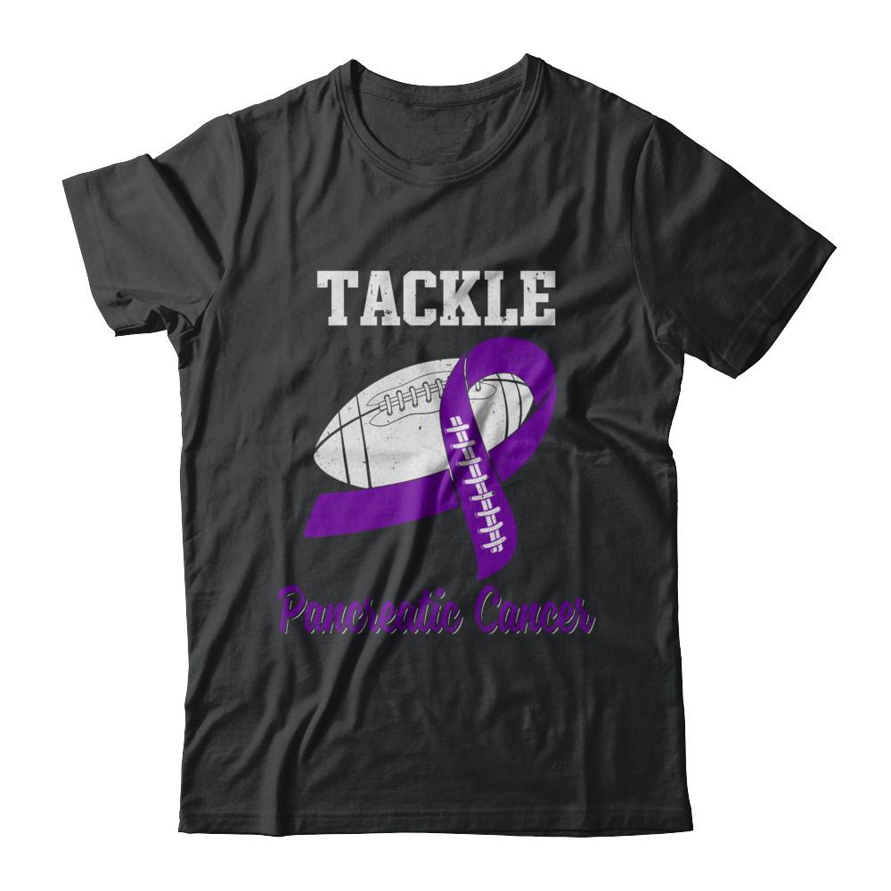 Football Survivor Tackle Purple Pancreatic Cancer Awareness-T-Shirt & Hoodie-Classic T-Shirt-Black