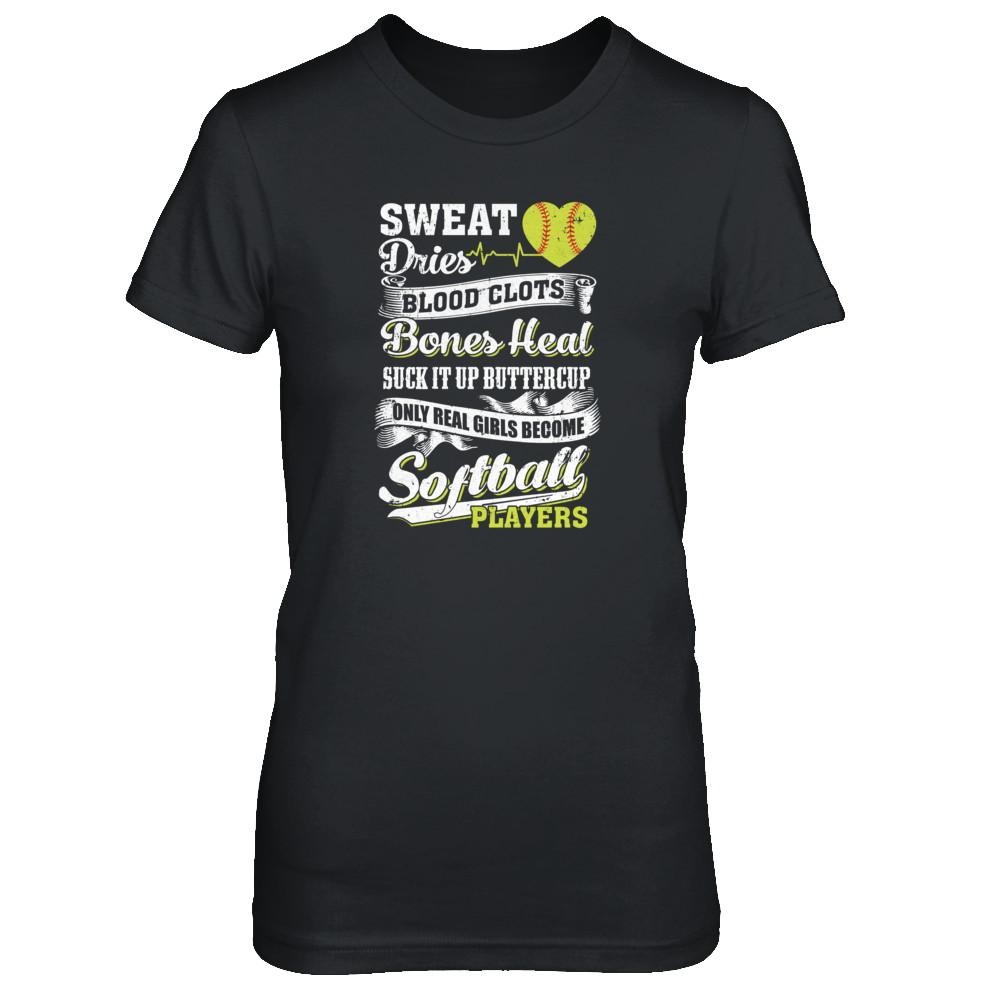 Real Girls Become Softball Players-T-Shirt & Tank Top-Women's T-Shirt-Black