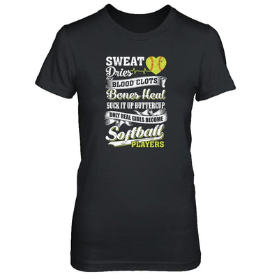 Real Girls Become Softball Players-T-Shirt & Tank Top-Women's T-Shirt-Black