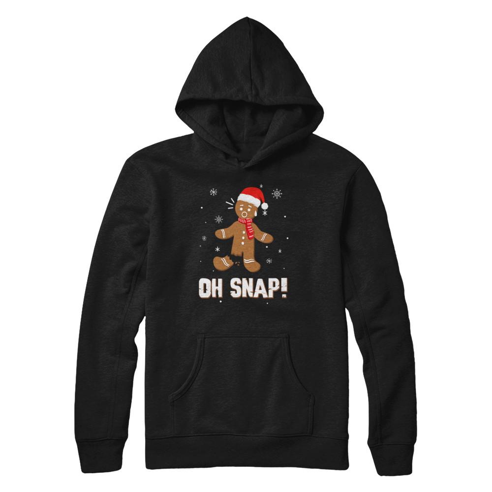 Oh Snap Funny Gingerbread Man Cute Christmas-T-Shirt & Sweatshirt-Pullover Hoodie-Black