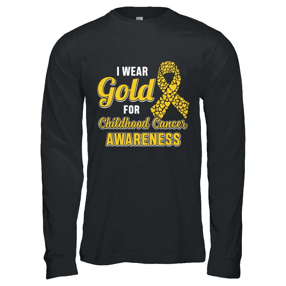 Dad Mom I Wear Gold For Childhood Cancer Awareness-T-Shirt & Hoodie-Long Sleeve T-Shirt-Black