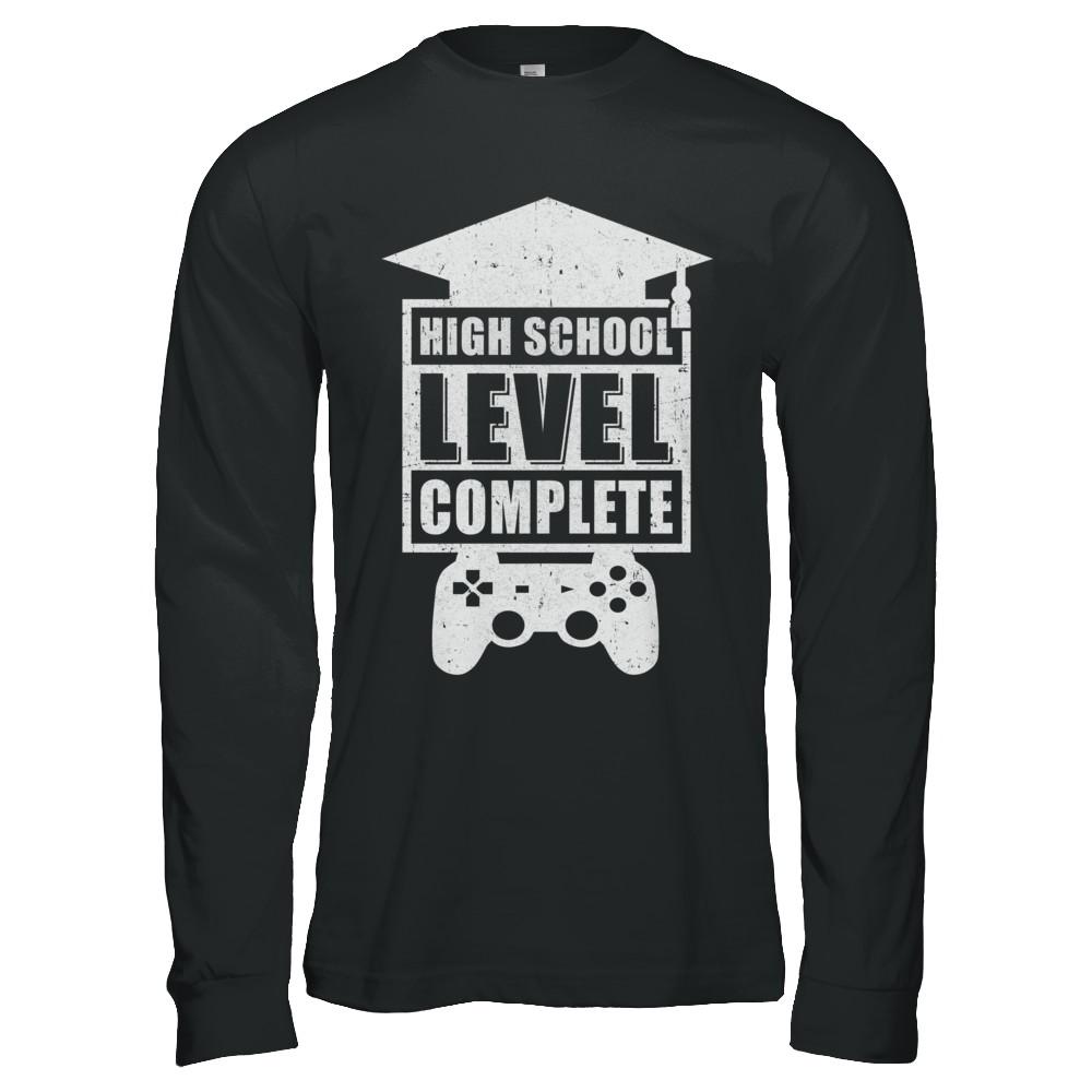 High School Level Complete Graduation Video Gamer-T-Shirt & Hoodie-Long Sleeve T-Shirt-Black