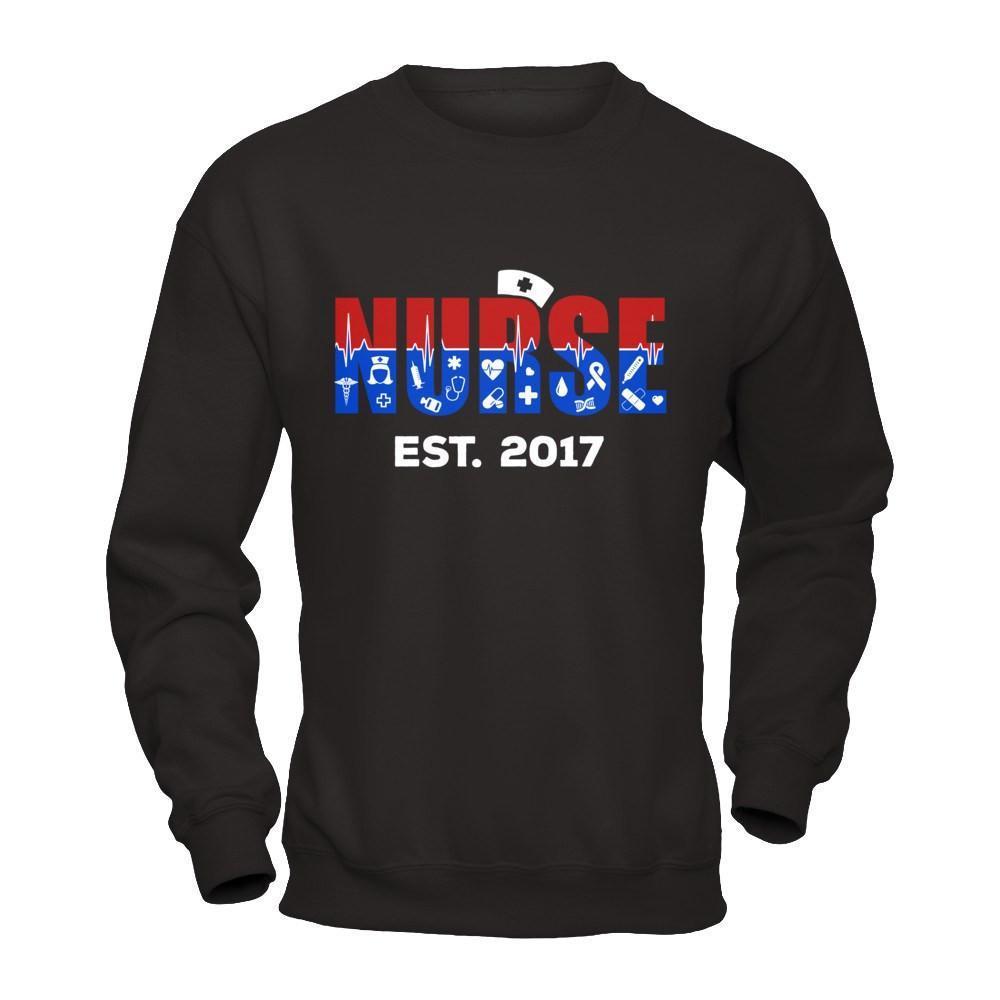 Nurses Est 2017 Graduation-T-Shirt & Hoodie-Crewneck Sweatshirt-Black