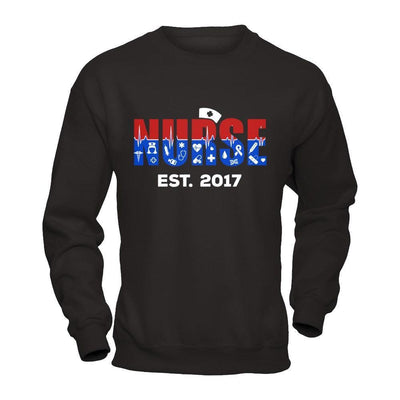 Nurses Est 2017 Graduation-T-Shirt & Hoodie-Crewneck Sweatshirt-Black