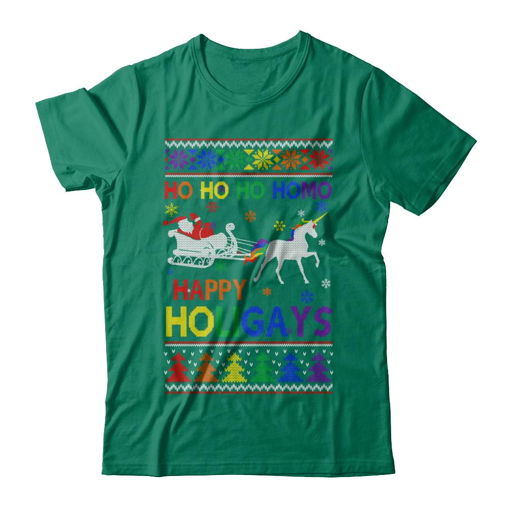 Ho Ho Ho Santa Riding Unicorrn Happy Holigays LGBT-T-Shirt & Sweatshirt-Classic T-Shirt-Kelly Green