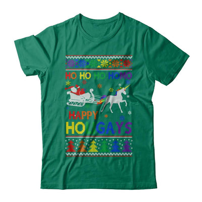 Ho Ho Ho Santa Riding Unicorrn Happy Holigays LGBT-T-Shirt & Sweatshirt-Classic T-Shirt-Kelly Green
