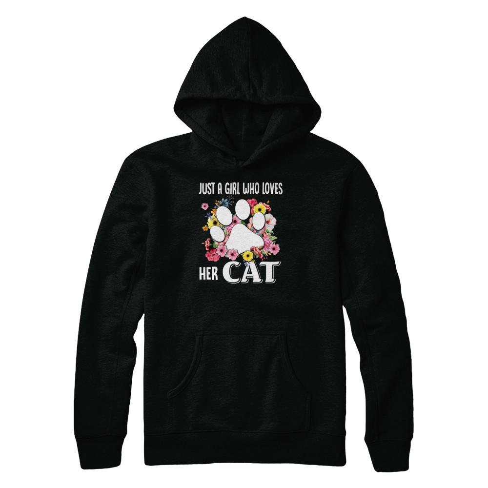 Just A Girl Who Loves Her Cat-T-Shirt & Tank Top-Pullover Hoodie-Black
