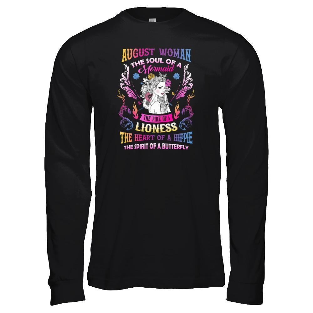 August Woman The Soul Of A Mermaid Birthday-T-Shirt & Tank Top-Long Sleeve T-Shirt-Black