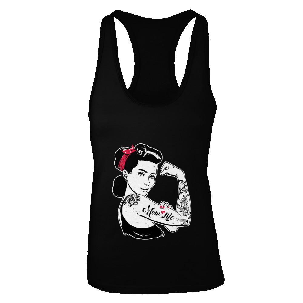 Mom Life Tattoos Tattooed Inked Woman-T-Shirt & Tank Top-Women's Ideal Racerback Tank-Black