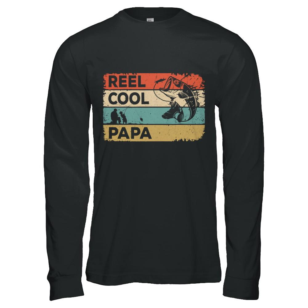 Vintage Reel Cool Papa Fish Fishing Fathers Day-T-Shirt & Hoodie-Long Sleeve T-Shirt-Black