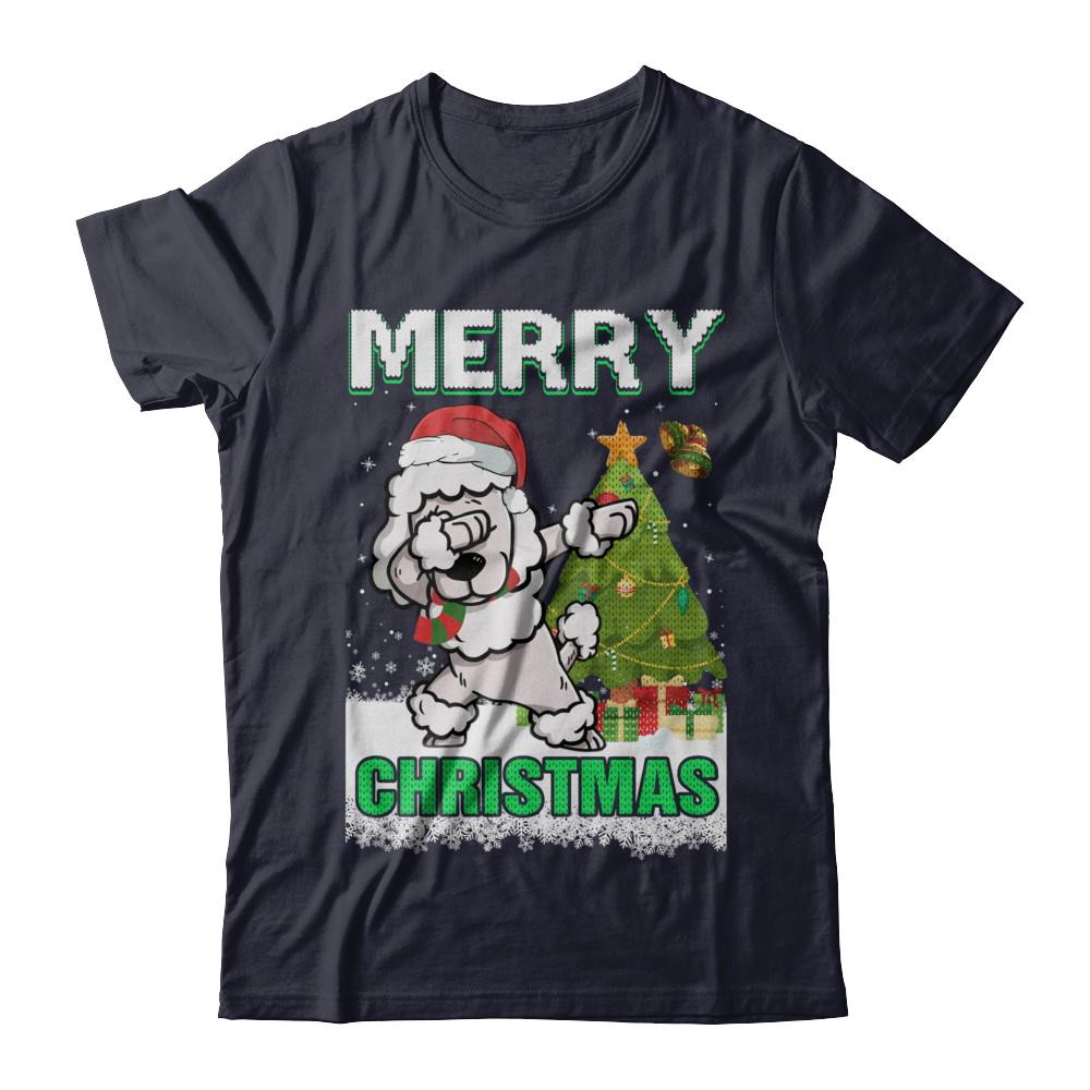 Cute Poodle Claus Merry Christmas Ugly Sweater-T-Shirt & Sweatshirt-Premium T-Shirt-Midnight Navy
