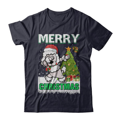 Cute Poodle Claus Merry Christmas Ugly Sweater-T-Shirt & Sweatshirt-Premium T-Shirt-Midnight Navy