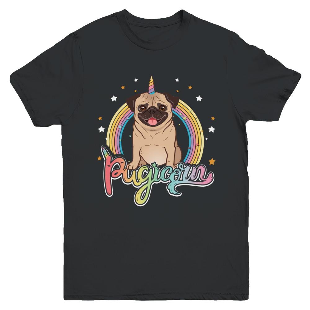 Rainbow Pugicorn Pug Unicorn For Kids Youth-Youth Shirt-Youth T-Shirt-Black