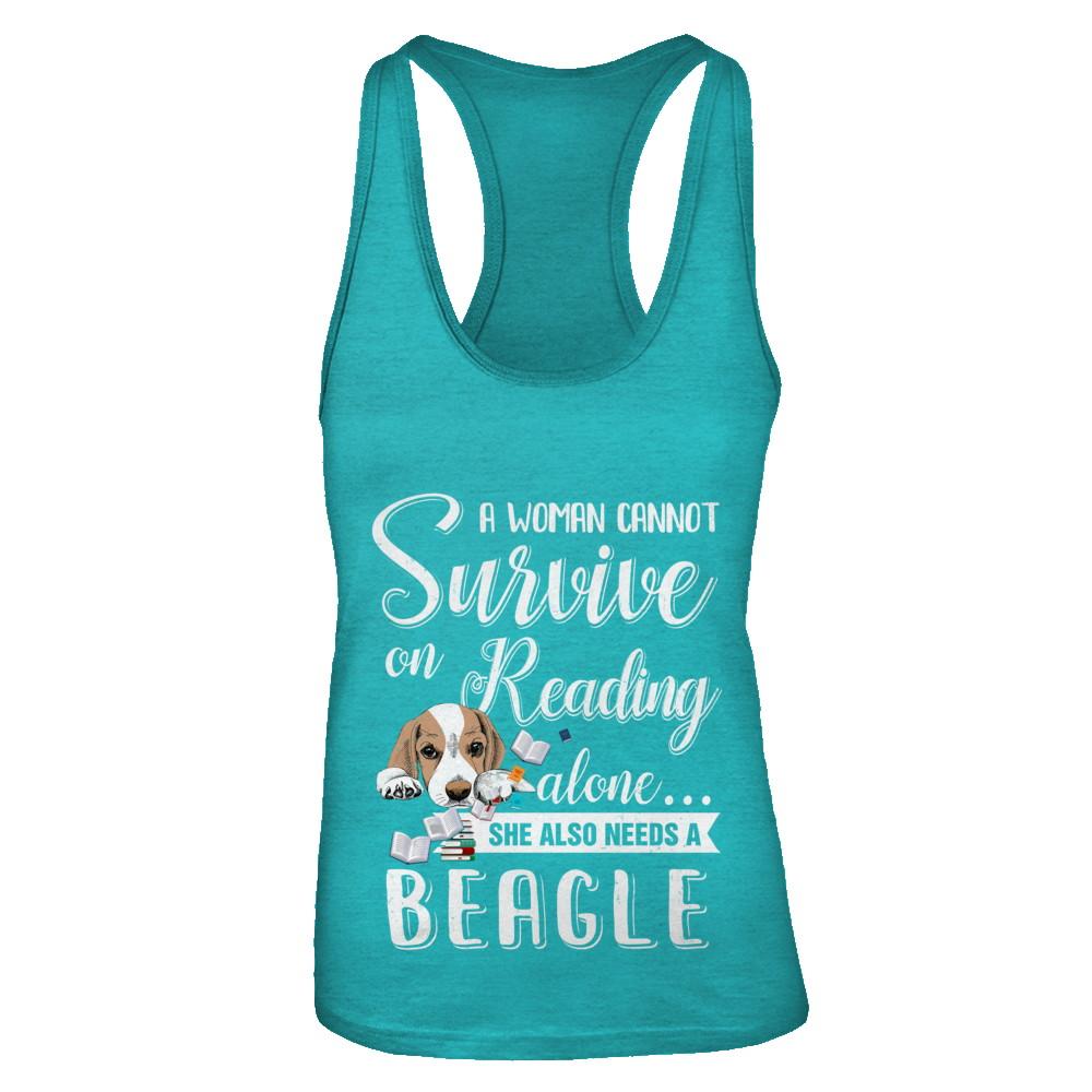 A Woman Cannot Survive On Reading Alone Beagle-T-Shirt & Tank Top-Women's Ideal Racerback Tank-Tahiti Blue