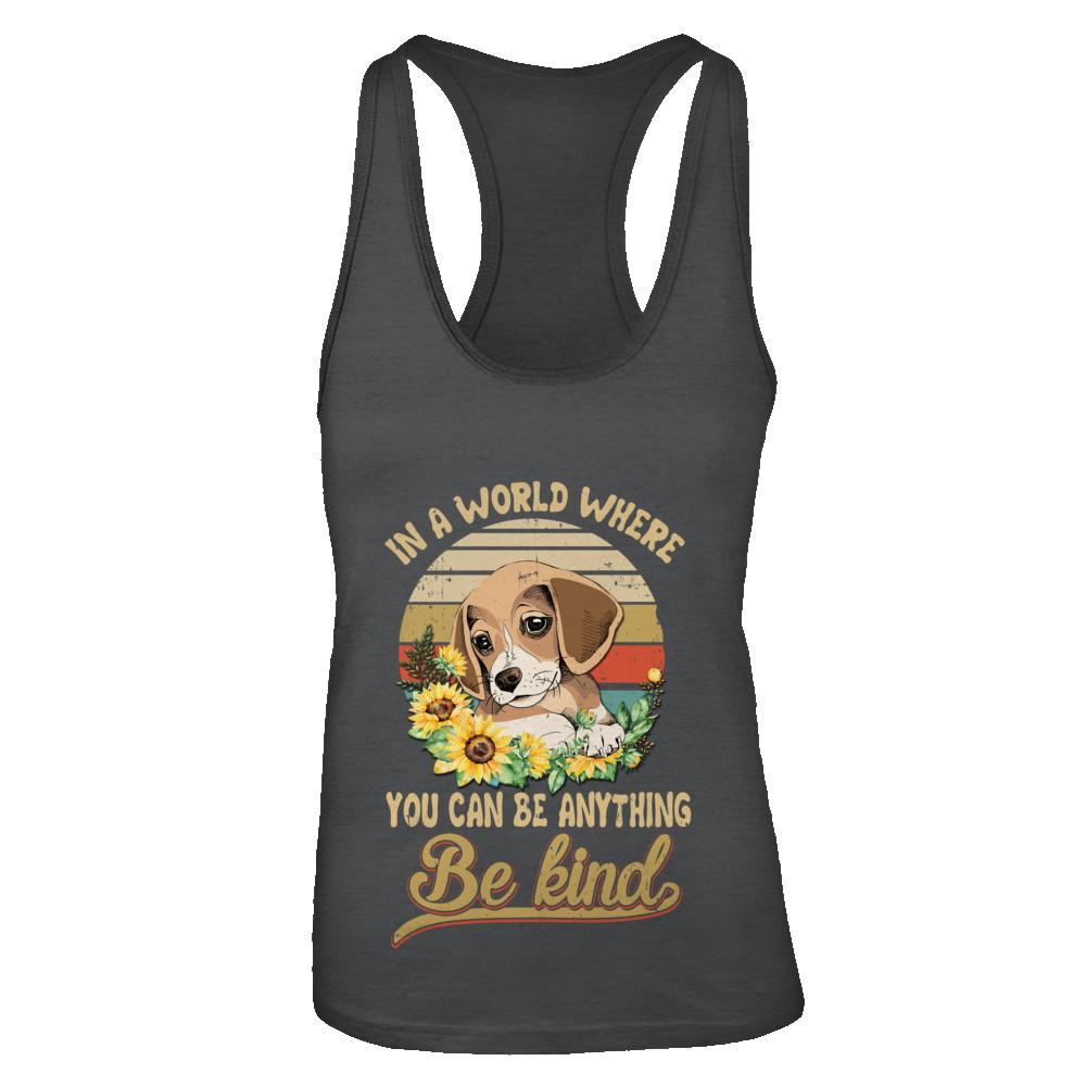 In A World Where You Can Be Anything Be Kind Beagle Sunflow-T-Shirt & Tank Top-Women's Ideal Racerback Tank-Black