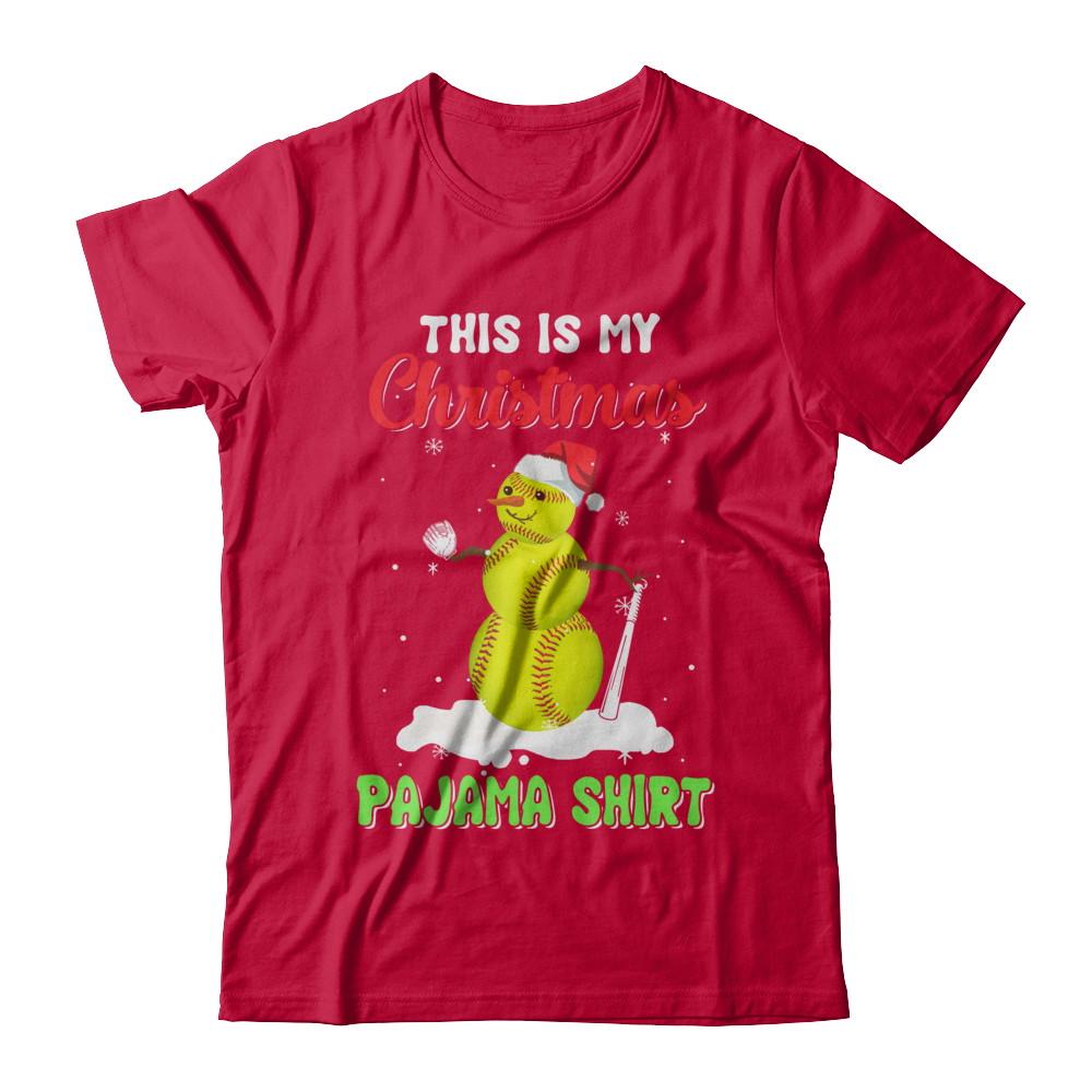 This Is My Christmas Pajama Xmas Snowman Softball-T-Shirt & Sweatshirt-Classic T-Shirt-Red