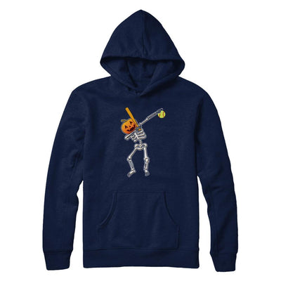 Halloween Dabbing Skeleton Softball-T-Shirt & Hoodie-Pullover Hoodie-Navy