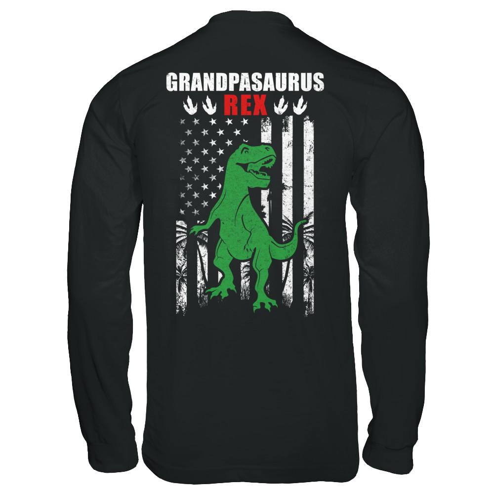 GranpaSaurus Grandpa Dinosaur Rex American Flag Fathers Day-T-Shirt & Hoodie-Long Sleeve T-Shirt-Black