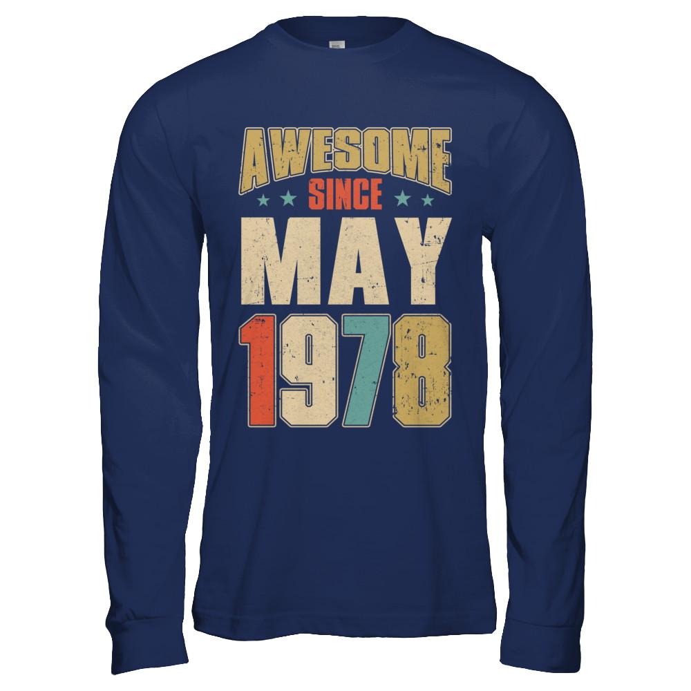 Vintage Retro Awesome Since May 1978 43th Birthday-T-Shirt & Hoodie-Long Sleeve T-Shirt-Navy