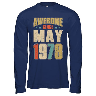 Vintage Retro Awesome Since May 1978 43th Birthday-T-Shirt & Hoodie-Long Sleeve T-Shirt-Navy