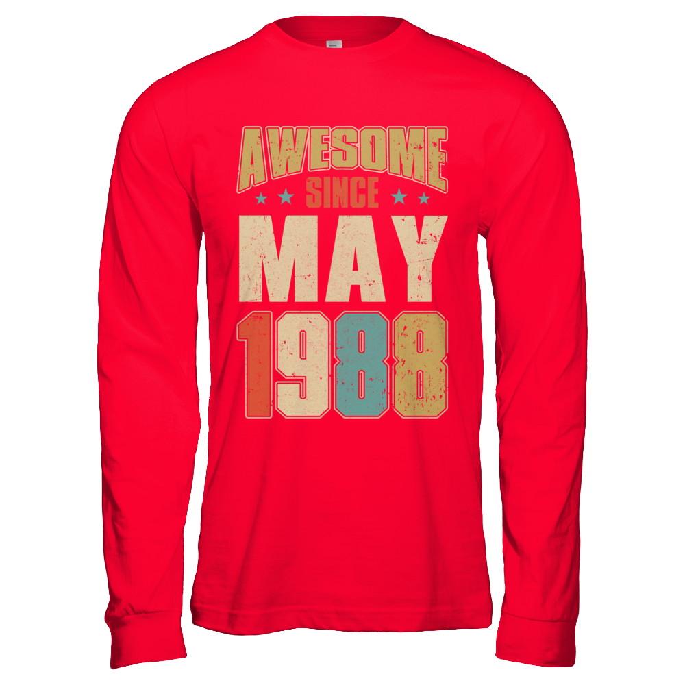 Vintage Retro Awesome Since May 1988 33th Birthday-T-Shirt & Hoodie-Long Sleeve T-Shirt-Red