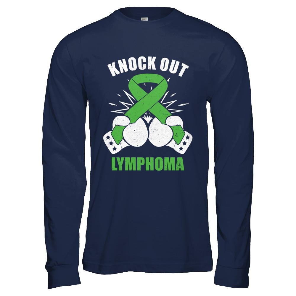 Boxing knock out Lymphoma Awareness Support-T-Shirt & Hoodie-Long Sleeve T-Shirt-Navy