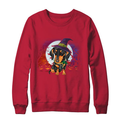 Cute Halloween Dachshund Puppy Pumpkins-T-Shirt & Sweatshirt-Crewneck Sweatshirt-Red