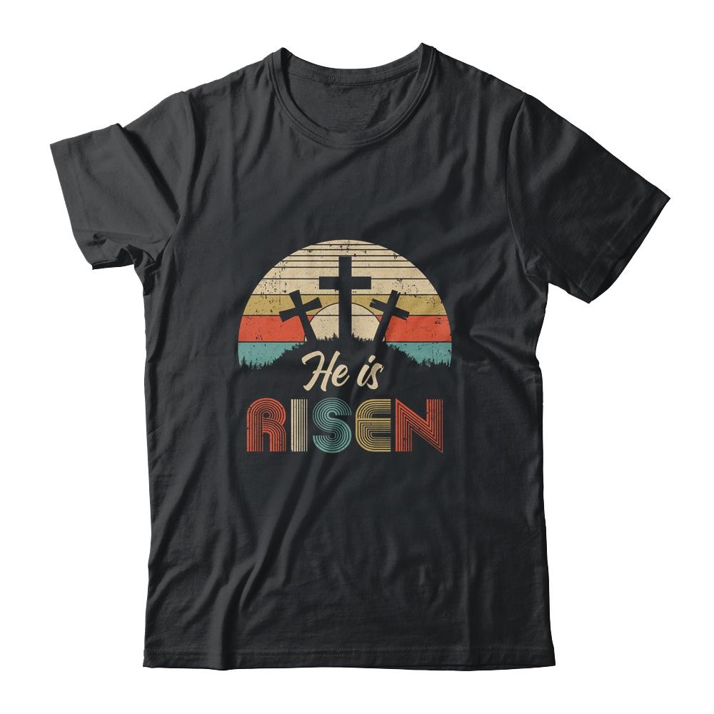 70s Retro He Is Risen Jesus Christian Cross Religious Easter-T-Shirt & Hoodie-Classic T-Shirt-Black