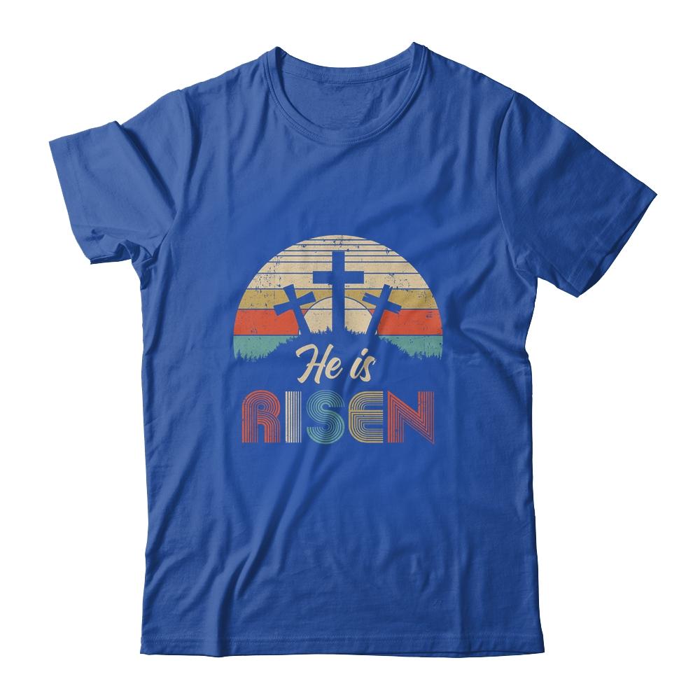70s Retro He Is Risen Jesus Christian Cross Religious Easter-T-Shirt & Hoodie-Classic T-Shirt-Royal