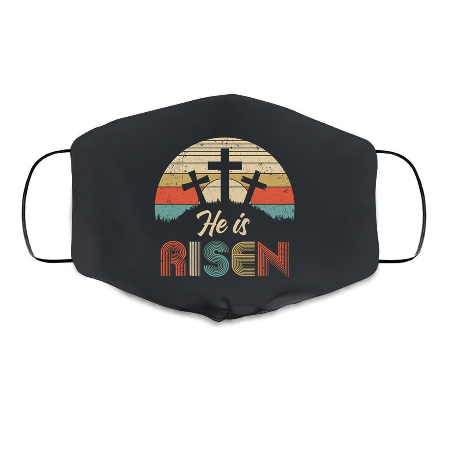 70s Retro He Is Risen Jesus Christian Cross Religious Easter Cloth Face Mask-Cloth Face Mask-Cloth Face Mask-Black