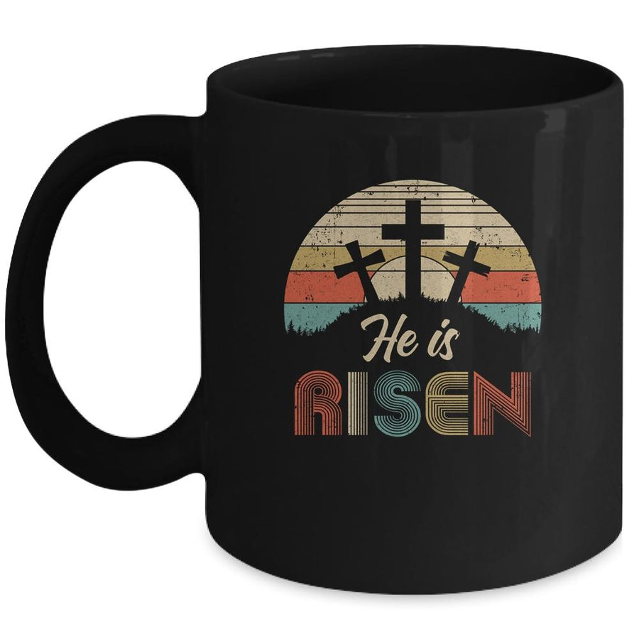 70s Retro He Is Risen Jesus Christian Cross Religious Easter Mug-Coffee Mug-Mug-Black