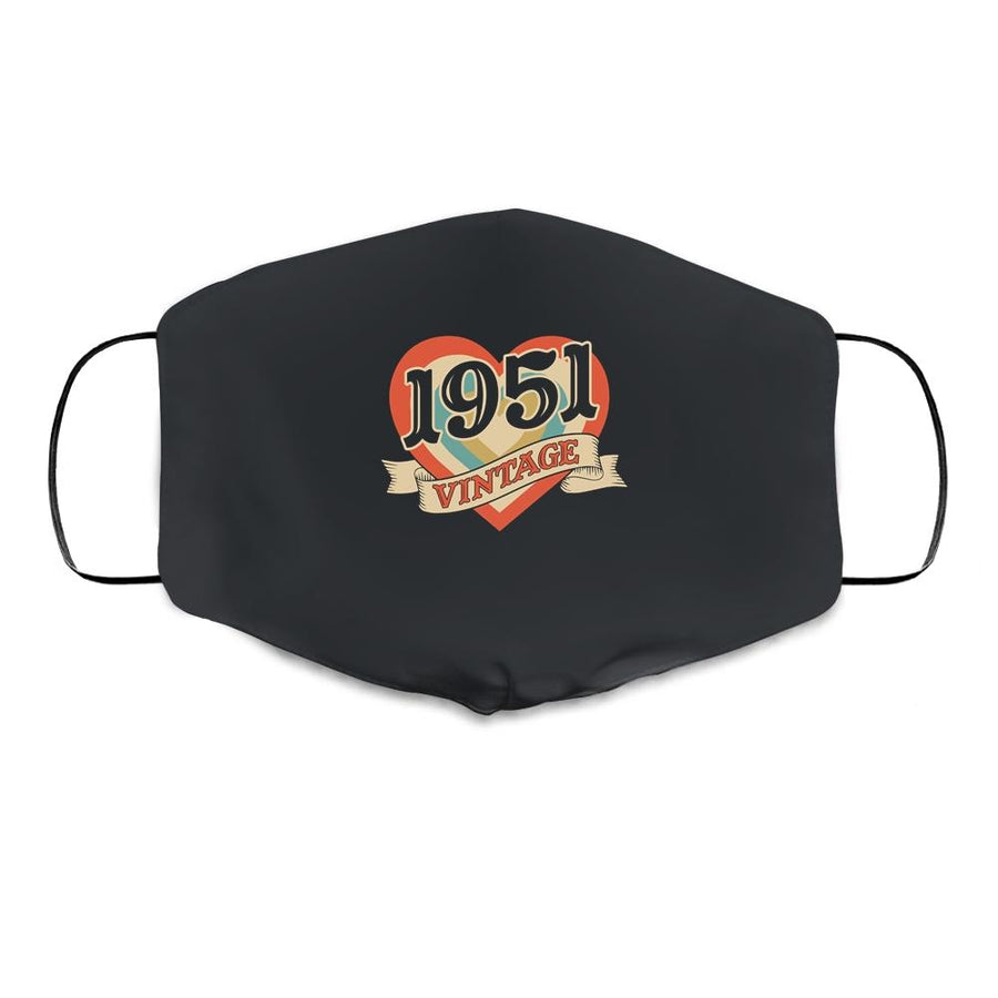 70th Birthday Gifts Classic Retro Heart Vintage 1951 Cloth Face Mask-Cloth Face Mask-Cloth Face Mask-Black