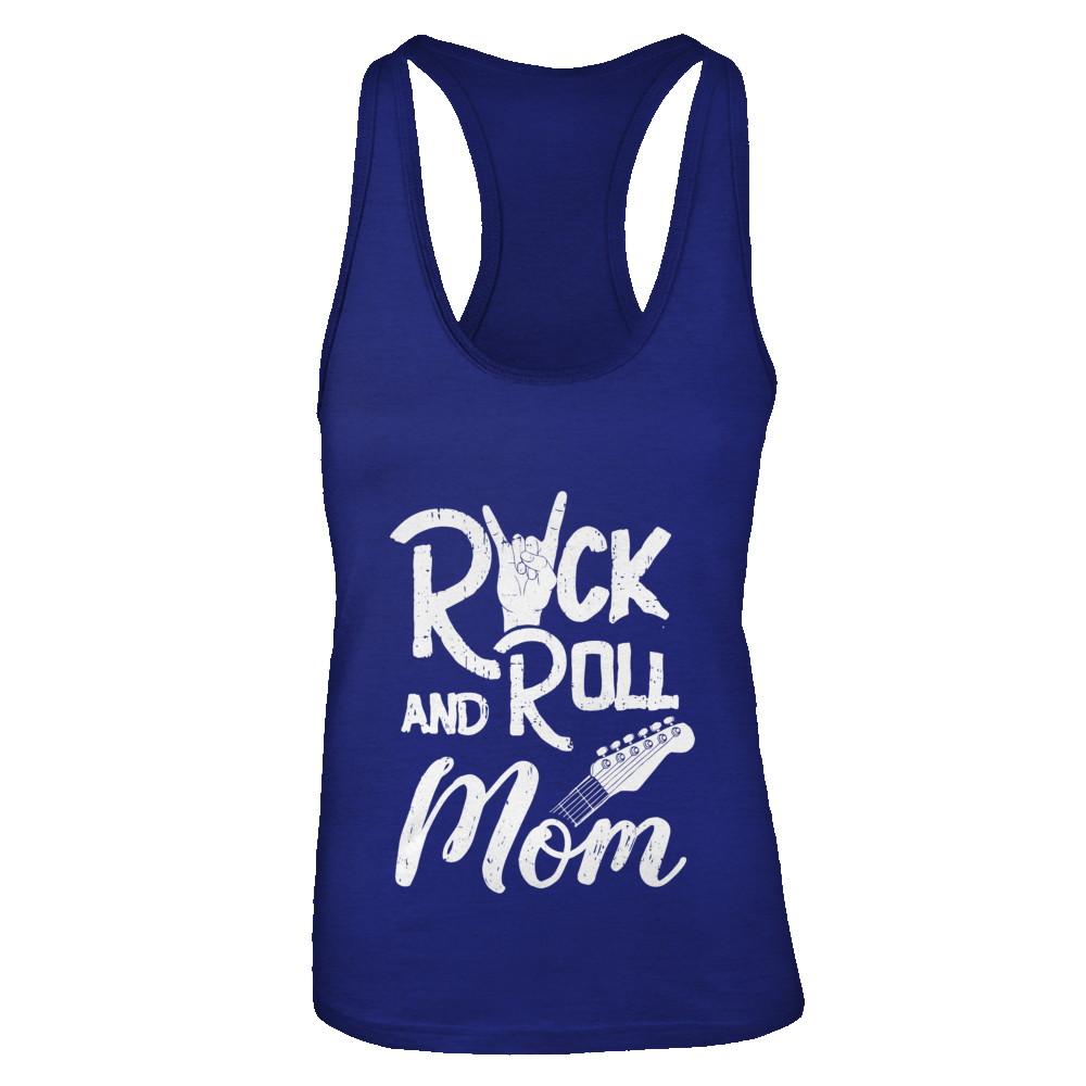 Rock And Roll Mom Retro Guitar Rocker Music Gift-T-Shirt & Tank Top-Women's Ideal Racerback Tank-Royal