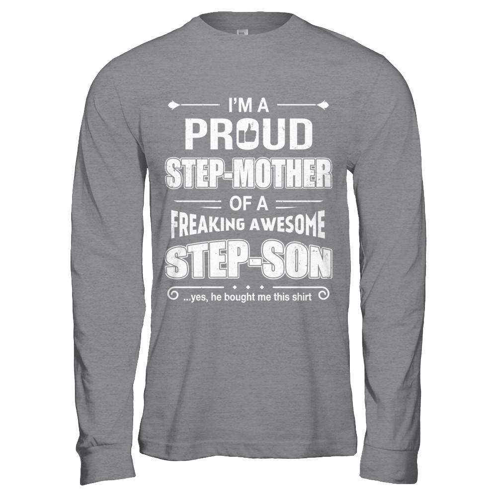 I'm A Proud Step-Mom Of Awesome Step-Son Mothers Day-T-Shirt & Hoodie-Long Sleeve T-Shirt-Sport Grey