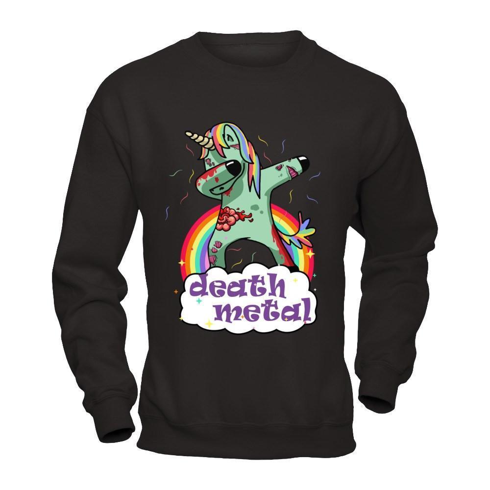 Dabbing Zombie Unicorn Death Metal Rocker-T-Shirt & Hoodie-Crewneck Sweatshirt-Black
